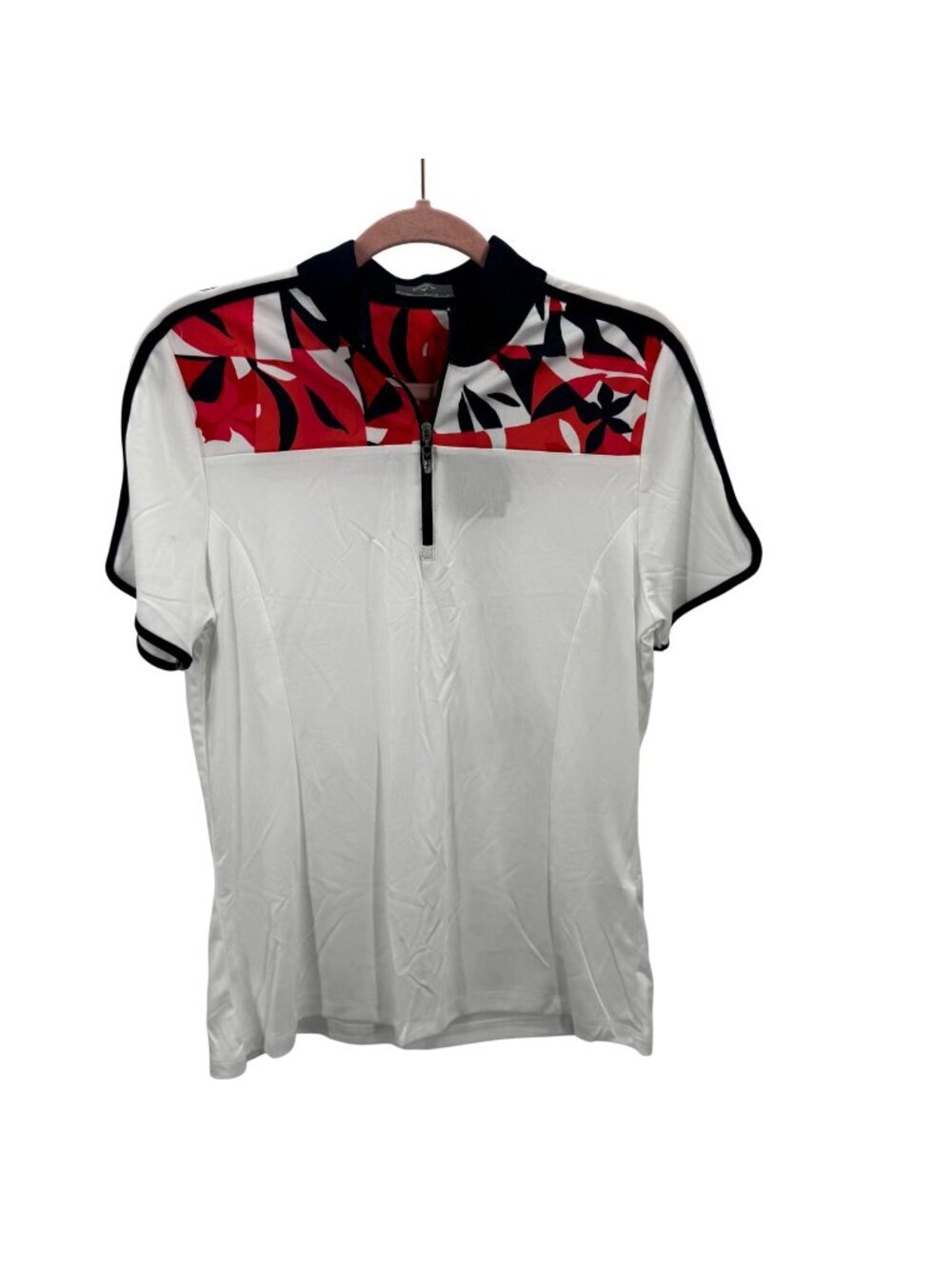 Callaway Womens Opti-Dri 1/4 Zip Floral Golf Shirt L White & Red